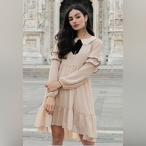 🐚Joyfolie Parisian Mini/Midi Dress in Shell Taupe and Black, S, NWT✨